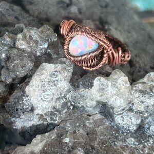 Elegant Copper Wire Wrapped Opal Ring